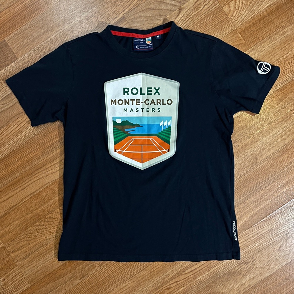 Sergio Tacchini Rolex Monte-Carlo Masters Tennis T-Shirt Navy Blue Mens Medium